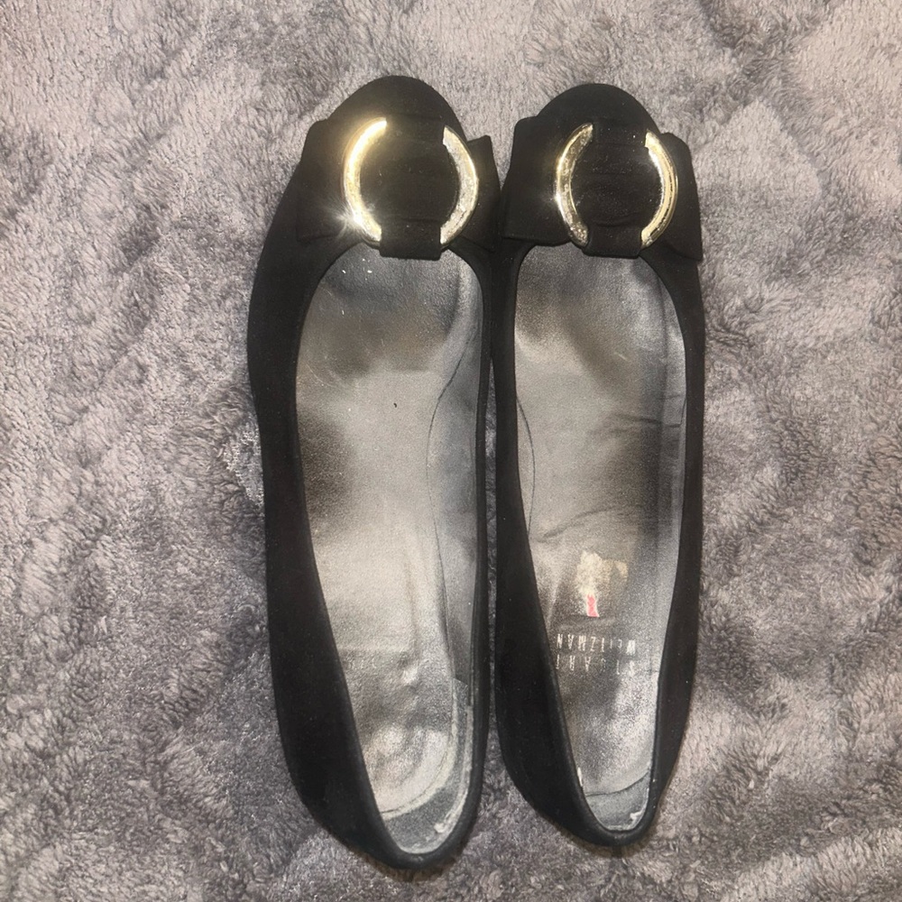 Stuart Weitzman Black Flats with Gold Accent